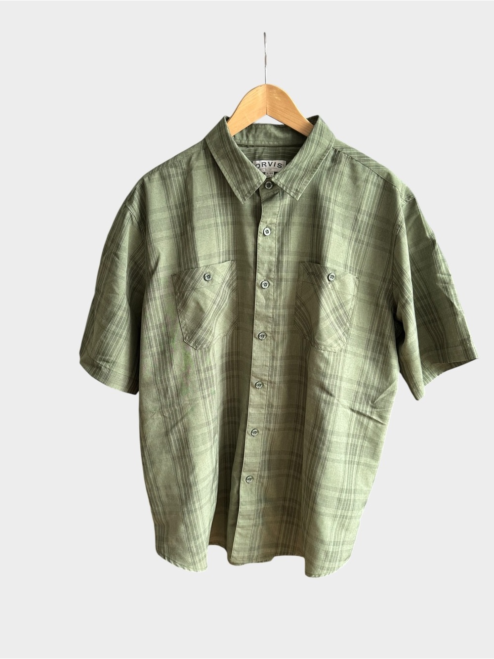 Orvis Mens XL Green Plaid Short Sleeve Outdoor Fishing Shirt 2 Pocket